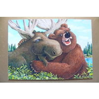 Современная открытка, Jeffrey Severn, чистая; медведь, лось, 65.