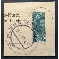 Чехословакия Респ 1919 Использование марок Австро-Венгрии Надл Франко Гаш Плзень Вырезка