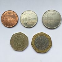 Иордания набор монет (5 штук) 1 кирш, 5 и 10 пиастров, 1/4 и 1/2 динара. 2000-2012