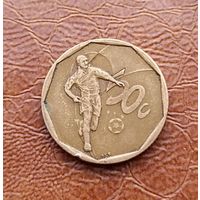 ЮАР, 50 центов 2002, юбилейная "10 лет южноафриканскому футбольному клубу "Бафана Бафана". Надпись на языке тсвана: AFORIKA BORWA