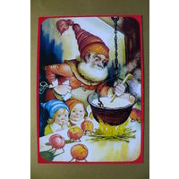 Современная открытка, чистая; Новый год, гном, дети.