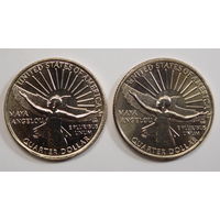 25 центов США 2022 Выдающиеся Женщины Америки Майя Энджелоу 1 монета UNC Двор P и D