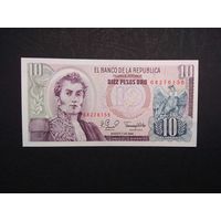 10 песо 1980 года. Колумбия. UNC