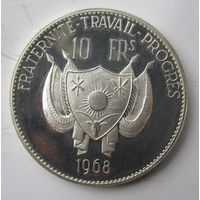 Нигер 10 франков 1968, серебро, пруф   .11-369