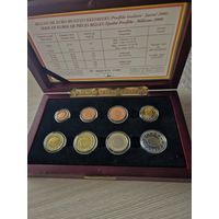 Бельгия PROOF 2000 год. 1, 2, 5, 10, 20, 50 евроцентов, 1, 2 евро. Официальный набор монет в деревянном футляре.