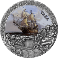 Ниуэ 5 долларов 2021г. "Великие кораблекрушения в истории: Корабль Ваза". Монета в капсуле; деревянном подарочном футляре; сертификат; коробка. СЕРЕБРО 62,20гр.(2 oz).