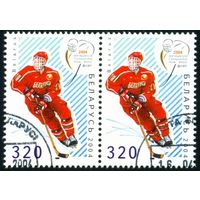 Чемпионат мира по хоккею с шайбой среди юниоров Беларусь 2004 год (566) сцепка из 2-х марок