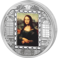 RARE Острова Кука 20 долларов 2016г. Шедевры искусства: "Леонардо да Винчи - Мона Лиза". Монета в капсуле; подарочном футляре; рамка; сертификат; коробка. СЕРЕБРО 93,30гр.(3 oz).