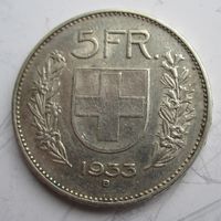 Швейцария 5 франков 1933 серебро  .30-357