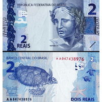 Бразилия 2 реала 2010 год UNC