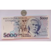 Werty71 Бразилия 5000 крузейро 1990 - 1993 UNC банкнота