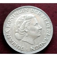Серебро 0.720! Нидерланды 2 1/2 гульдена, 1959-1966
