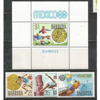 Барбуда. Олимпиада Мехико'68. 1968г. Mi#28-30+Бл1.