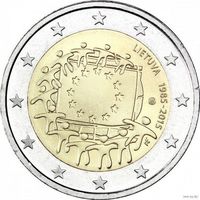 2 евро 2015 Литва 30 лет флагу UNC из ролла