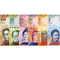 Венесуэла НАБОР БОЛИВАРОВ 2012 - 2015 гг. (2, 5, 10, 20, 50, 100 боливаров). UNC Цена за 6 шт.