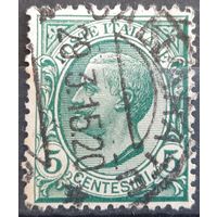 1/3a: Италия - 1906 - стандартная марка - Король - Виктор Эммануил III, 5 чентезимо, водяной знак "корона", [Michel 78], гашеная, полное гашение - место и время "GALLARATE; 29.3.15.20"