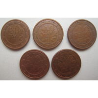 Германия 1 евроцент 2005 г. (А) (D) (F) (G) (J). Цена за 1 шт.