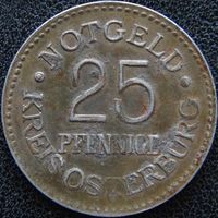 YS: Германия, Osterburg, 25 пфеннигов 1920, нотгельд округа Остербург, железо покрытое латунью, Funck# 413.2 A