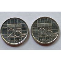 Нидерланды. 25 центов 1993 года.