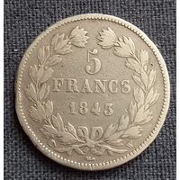 5 франков 1843 года W Франция из старой коллекции