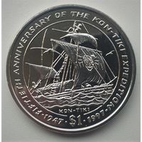 Либерия. 1 доллар 1997 год  KM#320  "50 лет экспедиции Кон-Тики"