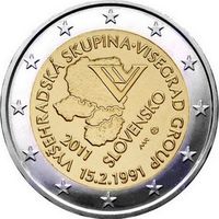 2 евро Словакия 2011 20 лет формирования Вишеградской группы UNC из ролла