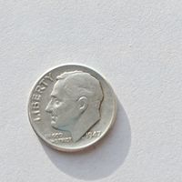 10 центов (дайм Франклина Рузвельта) США 1947 года, серебро 900 пробы. 13