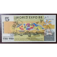 5 долларов Экспо-1988 - Австралия - UNC
