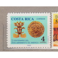 Культура искусство 500-летие (1992) открытия Америки Колумбом Коста-Рика 1989 год   лот 1078   ЧИСТАЯ полная серия