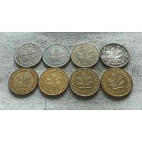 Германия ФРГ 8 монет по 1 пфеннигу в позолоте и серебрении