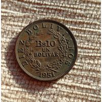 Werty71 Боливия 10 боливиано 1 боливар 1951