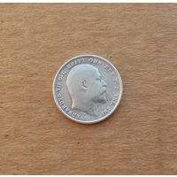 Великобритания, 3 пенса 1908 г., серебро 0.925, Эдуард VII (1901-1910)