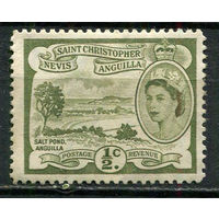 Сент-Кристофер - Невис - Ангилья - 1954/1957 - Королева Елизавета II и озеро 1/2С - [Mi.113] - 1 марка. MH.  (Лот 85EW)-T25P3