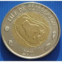 Остров Клиппертон.  500 франков 2011 год  "Рыба-ангел"  Unusual