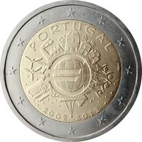 2 евро Португалия 2012 10 лет наличному обращению евро UNC из ролла