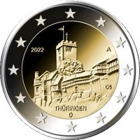 2 евро 2022 Германия D Тюрингия Замок Вартбург UNC из ролла