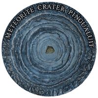 RARE Ниуэ 1 доллар 2018г. "Метеорит Пингуалуит. Кратер". Монета в капсуле; деревянном подарочном футляре; сертификат; коробка. СЕРЕБРО 31,135гр.(1 oz).