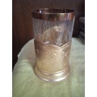 Подстаканник Зубр алюминий и оригинальный стакан с ручной резкой