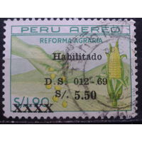 Перу, 1969. Посев кукурузы в предгорном ландшафте, надпечатка