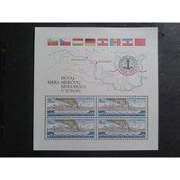 Чехословакия 1982 Судоходство по Дунаю, флаги Блок Михель-6,0 евро