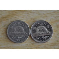 Канада 5 центов 1990,1998