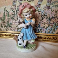 Фарфоровая статуэтка Старинная фигурка девочки, играющей на арфе с далматинской собакой на фарфоровом бисквите