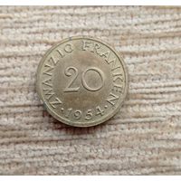 Werty71 Германия Саар Саарленд 20 франков 1954