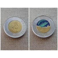 Канада 2 доллара 2017 / 150 лет Конфедерации Канада - Полярное сияние, Цветное покрытие. Королева Елизавета II  / Би-металл