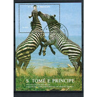 Сан Томе и Принсипи - 1992 - Горные зебры. Защита окружаюшей среды - [Mi. bl. 281] - 1 блок. Гашеный.