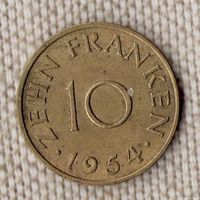Германия Саар 10 франков 1954//(Oct)