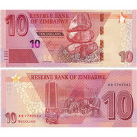 Зимбабве 10 долларов 2020 год UNC