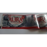 Этикетка от напитка "Aura", 1,5 литра (л) , Лидский пивзавод 2шт,большой значок