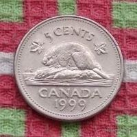 Канада 5 центов 1999 года, UNC. Бобр. Елизавета II. Новогодняя ликвидация!