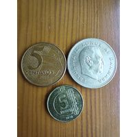 Дания 1 крона 1963, Турция 5 курш 2010, Бразилия 5 центов 2004 -48